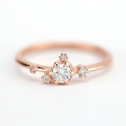 Rose gold engagement ring diamond cluster - NOOI JEWELRY