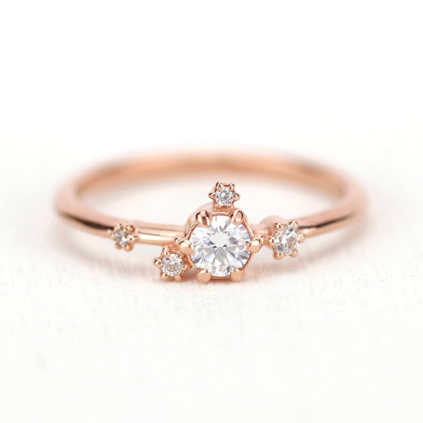 Rose gold engagement ring diamond cluster - NOOI JEWELRY