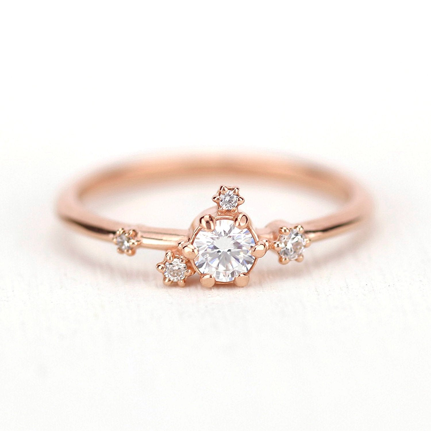 Rose gold engagement ring diamond cluster - NOOI JEWELRY