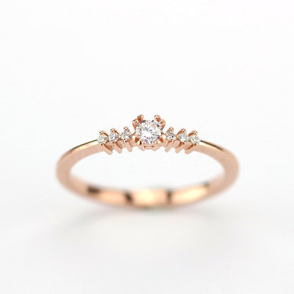 Rose gold engagement ring simple round | Small diamond cluster engagement ring - NOOI JEWELRY