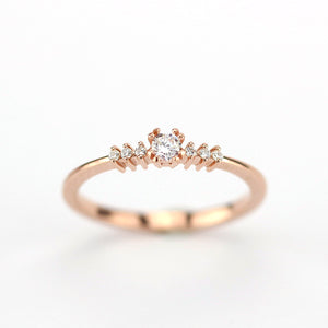 Rose gold engagement ring simple round | Small diamond cluster engagement ring - NOOI JEWELRY