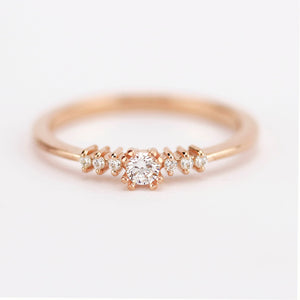 Rose gold engagement ring simple round | Small diamond cluster engagement ring - NOOI JEWELRY
