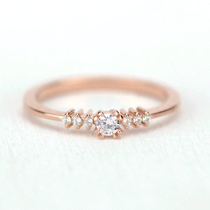 Rose gold engagement ring simple round | Small diamond cluster engagement ring - NOOI JEWELRY