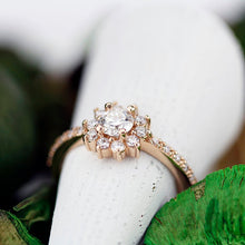 Load image into Gallery viewer, round engagement ing with halo and side stones | rose gold engagement ring round - NOOI JEWELRY