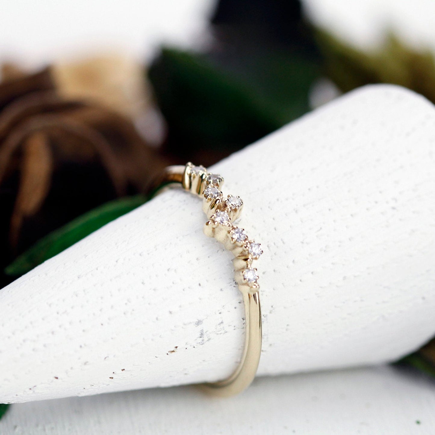Diamond wedding band stackable |  Mini cluster ring | Modern engagement ring - NOOI JEWELRY