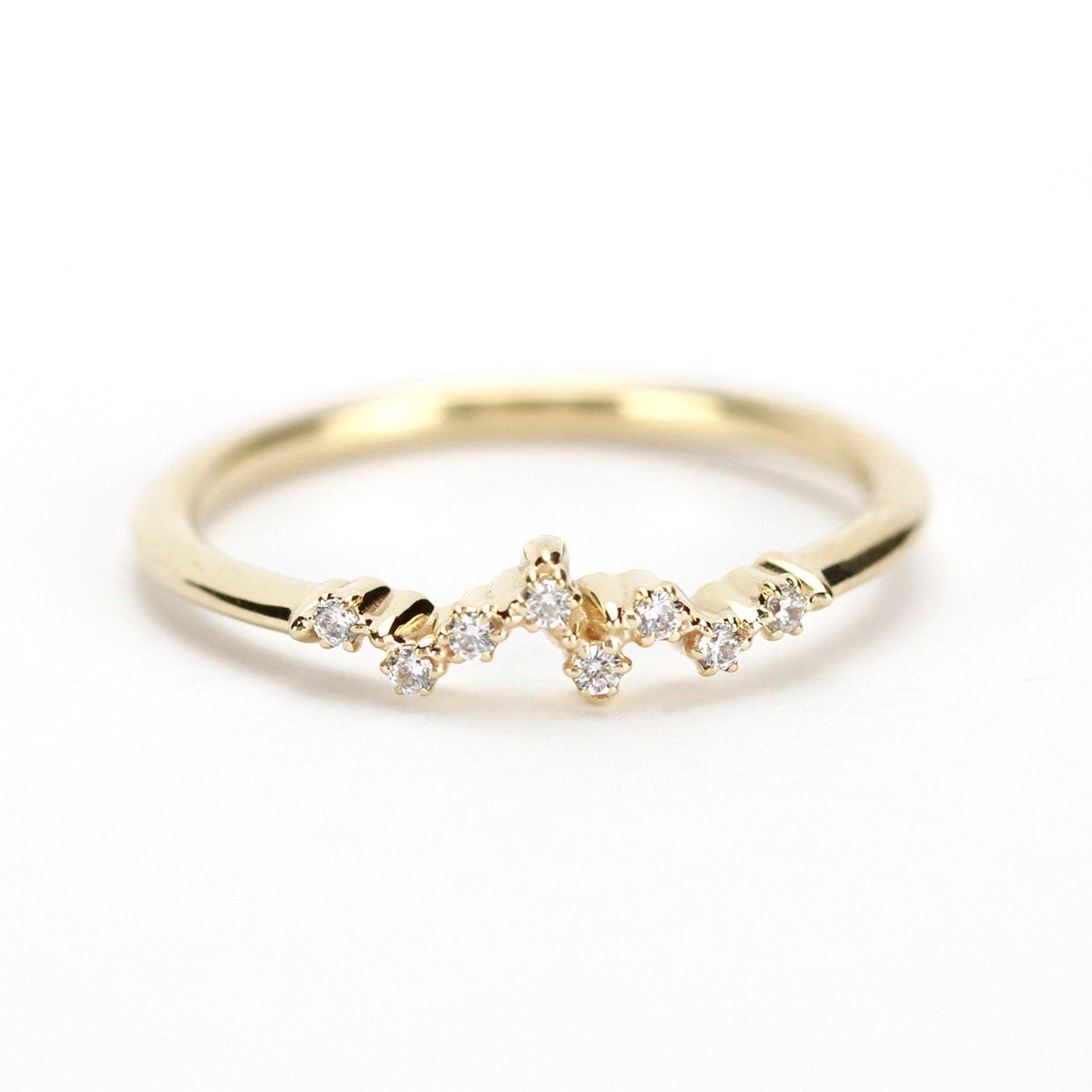 Diamond wedding band stackable |  Mini cluster ring | Modern engagement ring - NOOI JEWELRY