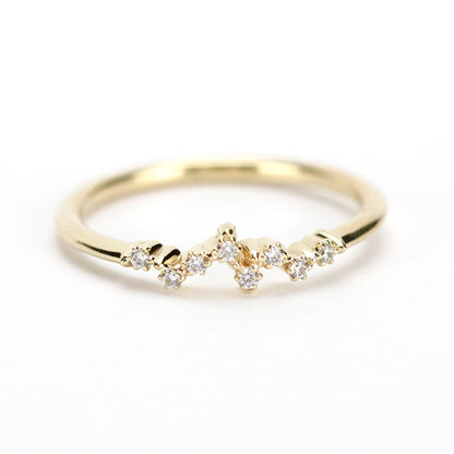 Diamond wedding band stackable |  Mini cluster ring | Modern engagement ring - NOOI JEWELRY