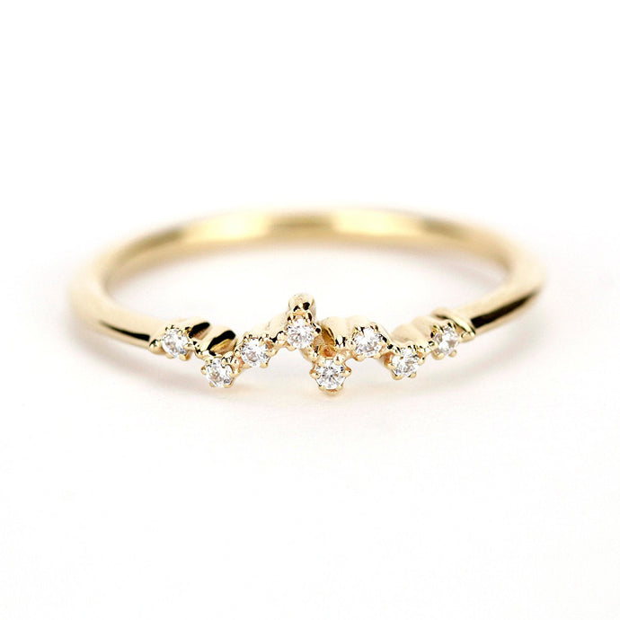 Diamond wedding band stackable |  Mini cluster ring | Modern engagement ring - NOOI JEWELRY