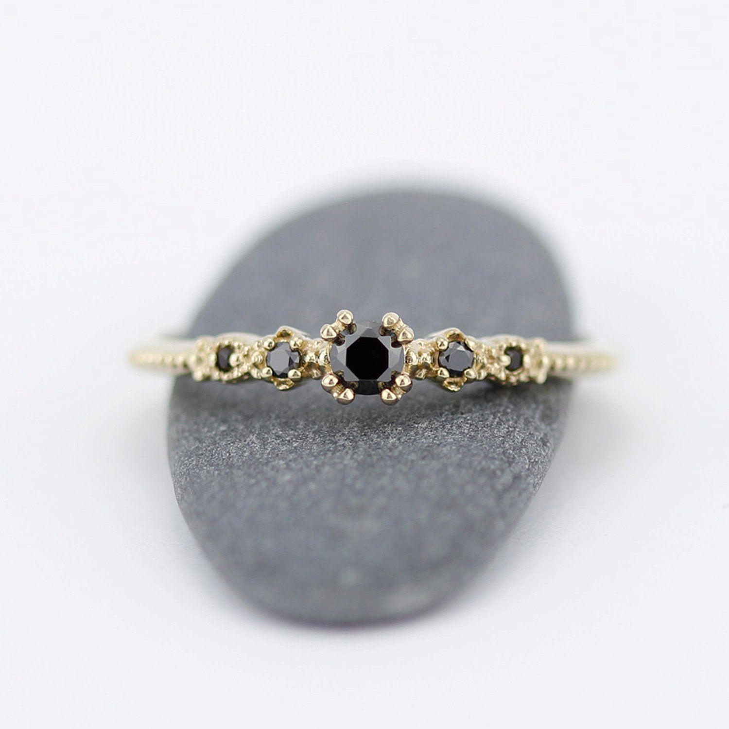 Engagement ring, Black diamond ring, anniversary ring, ring for her, classic ring diamond, mom ring, modern engagement ring - NOOI JEWELRY