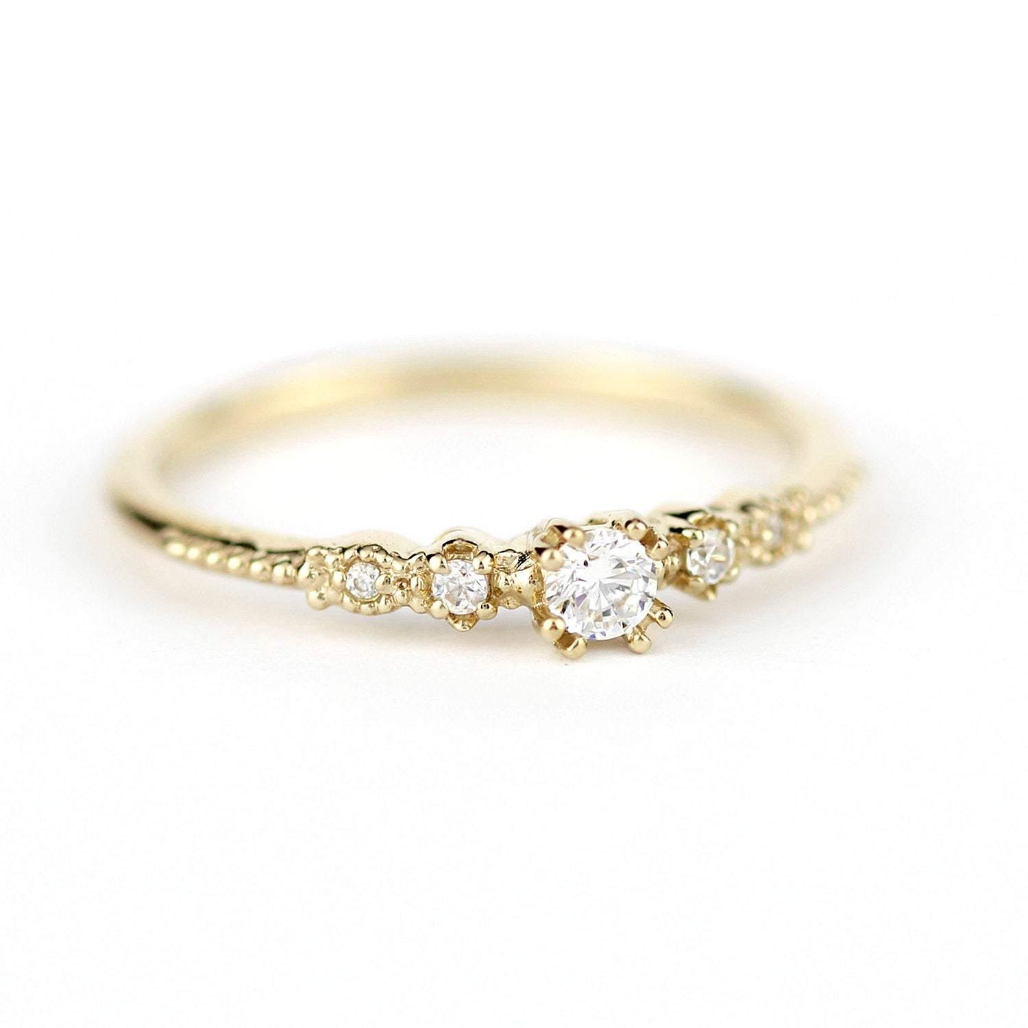 Cluster engagement ring round diamonds unique | Simple engagement rings vintage small - NOOI JEWELRY