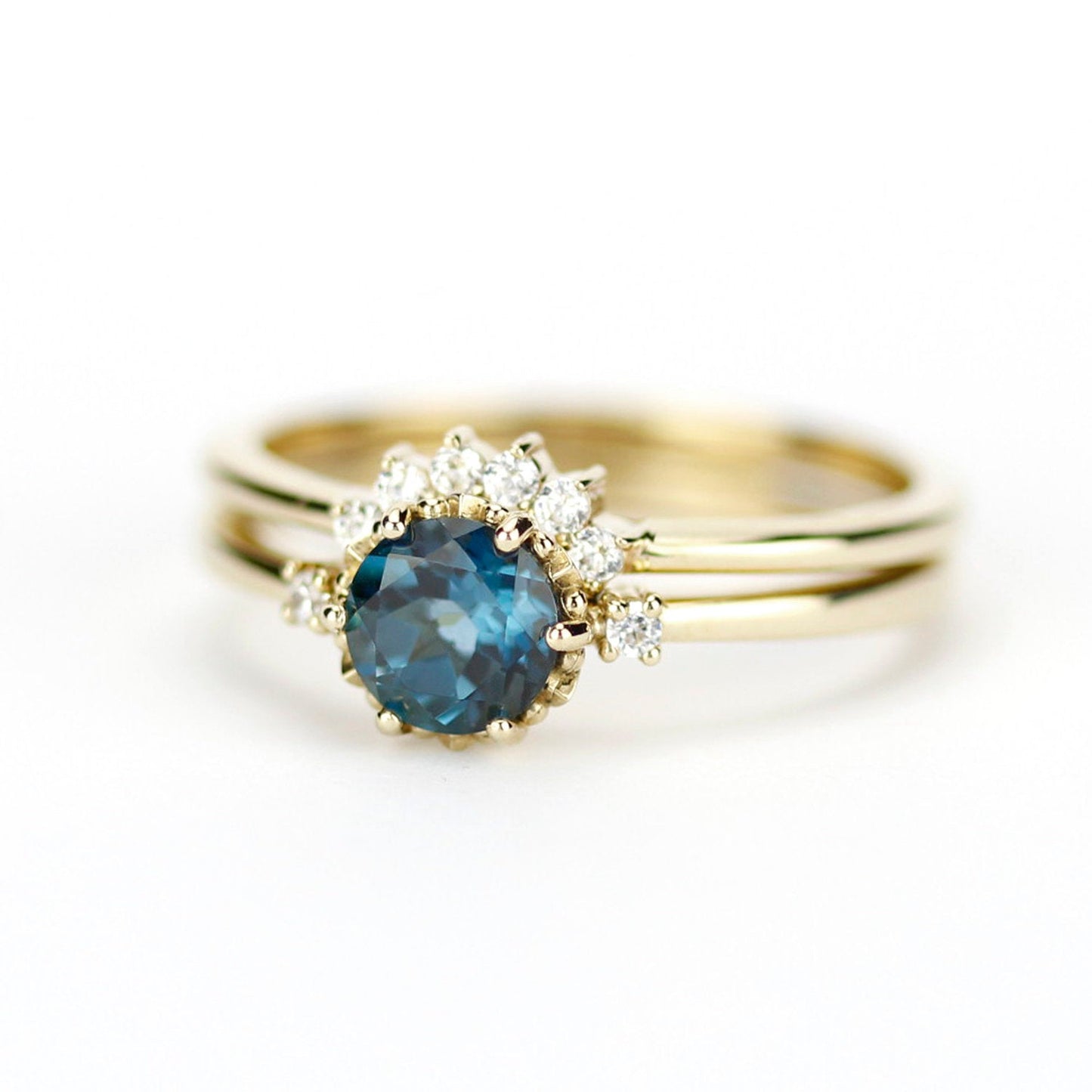 London blue topaz ring wedding band wedding set ring engagement ring diamond wedding band bridal set wedding set diamond ring - NOOI JEWELRY