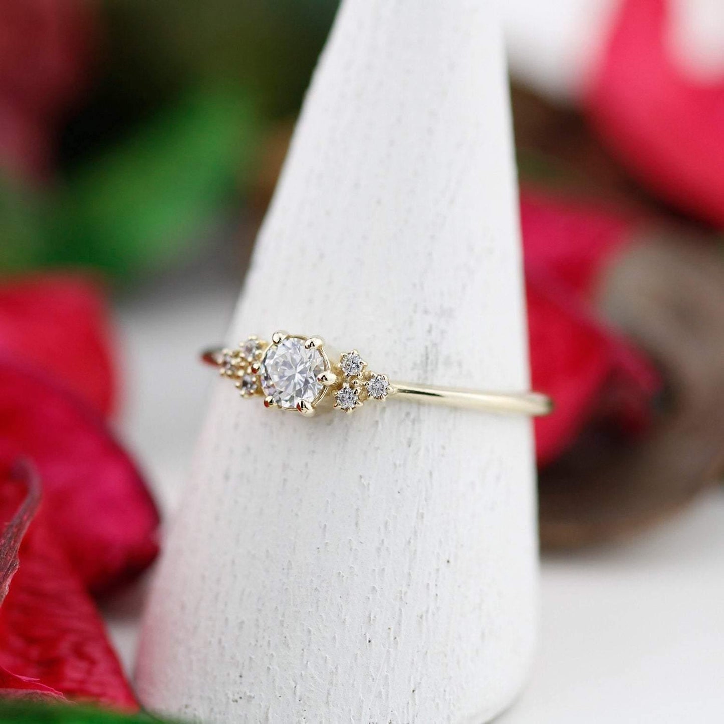 Cluster ring engagement vintage | round diamond engagement rings thin band simple - NOOI JEWELRY