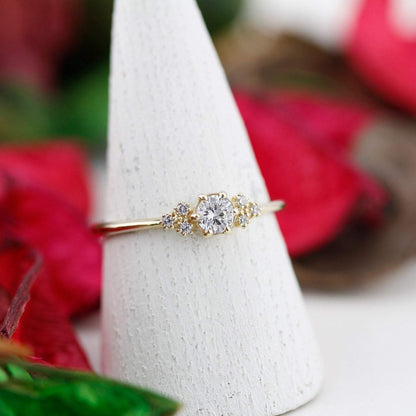Cluster ring engagement vintage | round diamond engagement rings thin band simple - NOOI JEWELRY