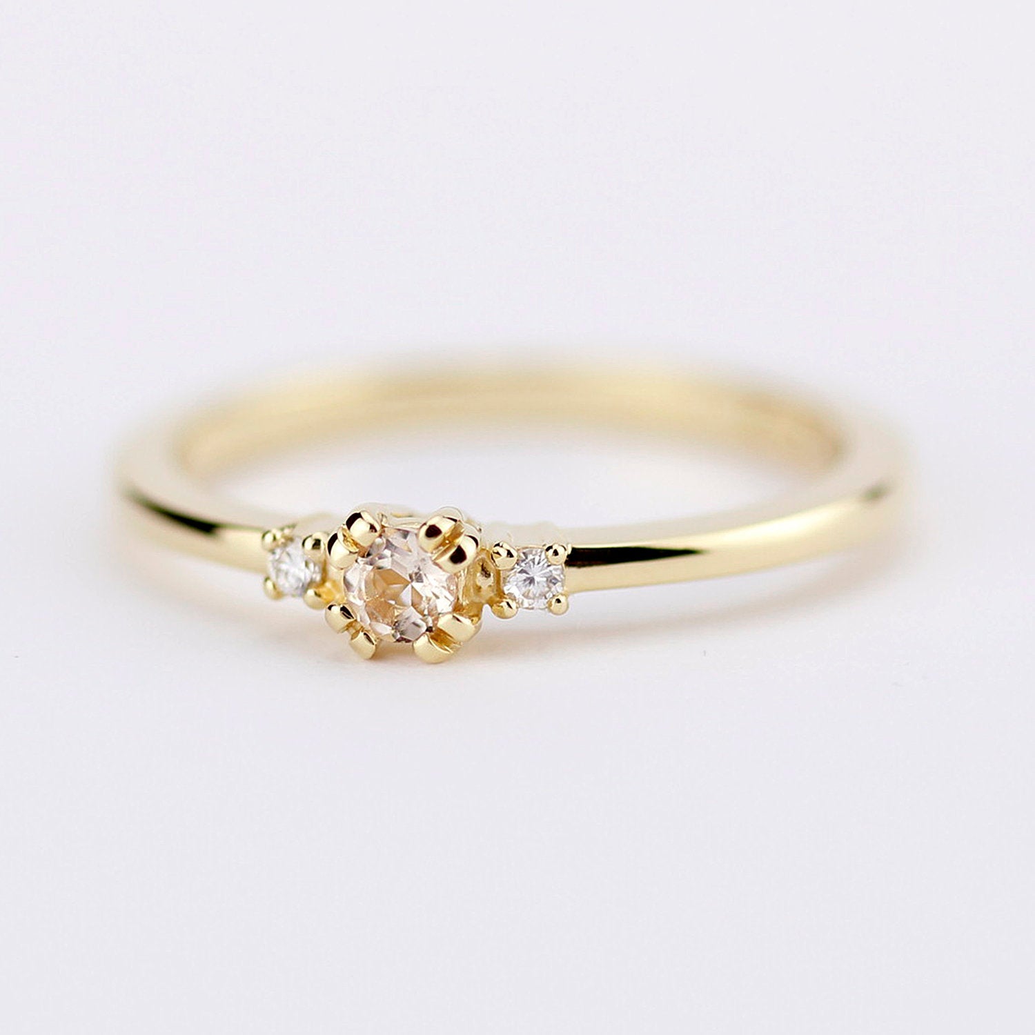 morganite  ring, diamond ring, simple engagement ring, minimalist engagement ring, engagement ring, dainty ring, morganite and diamond ring - NOOI JEWELRY