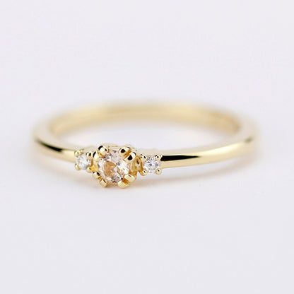 morganite  ring, diamond ring, simple engagement ring, minimalist engagement ring, engagement ring, dainty ring, morganite and diamond ring - NOOI JEWELRY
