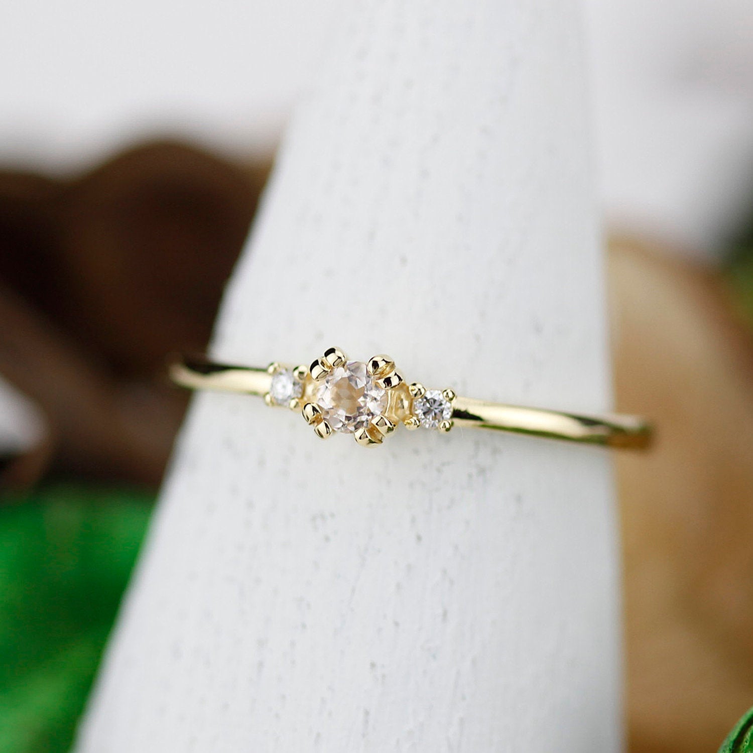 morganite  ring, diamond ring, simple engagement ring, minimalist engagement ring, engagement ring, dainty ring, morganite and diamond ring - NOOI JEWELRY