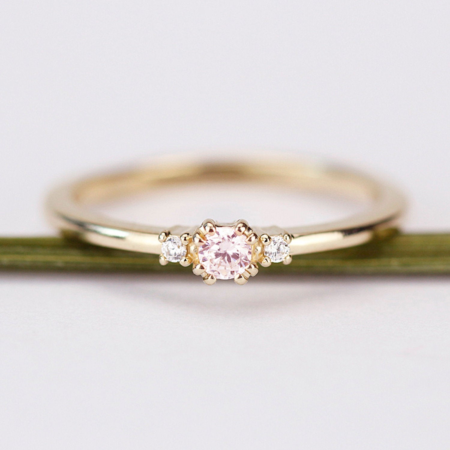 morganite  ring, diamond ring, simple engagement ring, minimalist engagement ring, engagement ring, dainty ring, morganite and diamond ring - NOOI JEWELRY