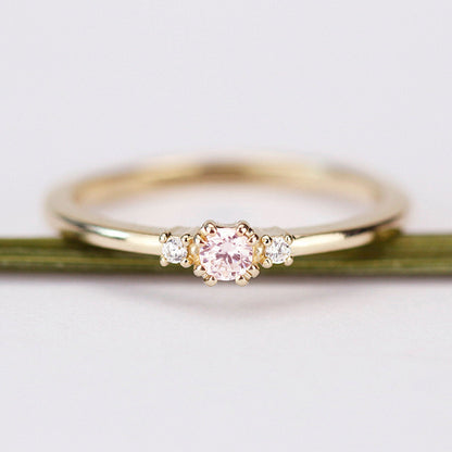 morganite  ring, diamond ring, simple engagement ring, minimalist engagement ring, engagement ring, dainty ring, morganite and diamond ring - NOOI JEWELRY