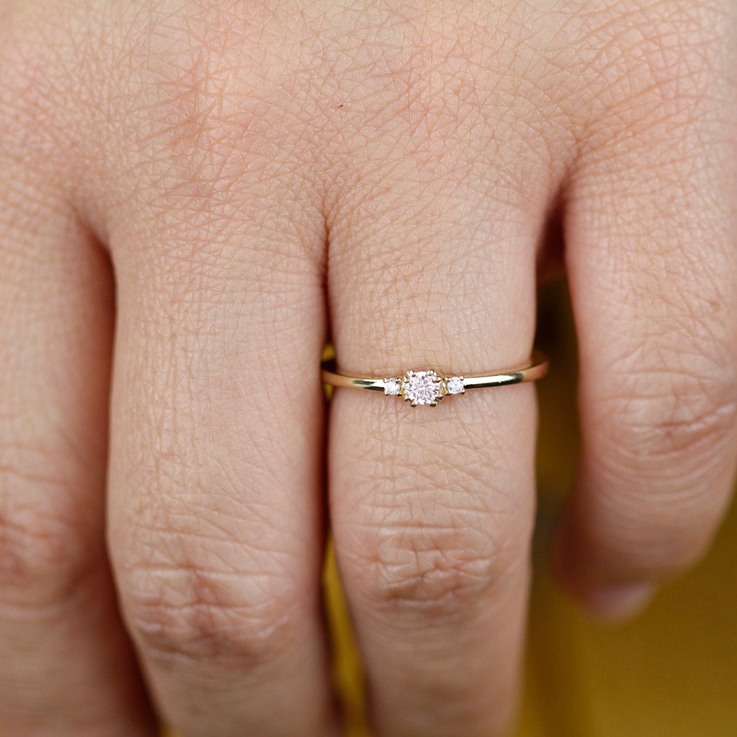 morganite  ring, diamond ring, simple engagement ring, minimalist engagement ring, engagement ring, dainty ring, morganite and diamond ring - NOOI JEWELRY