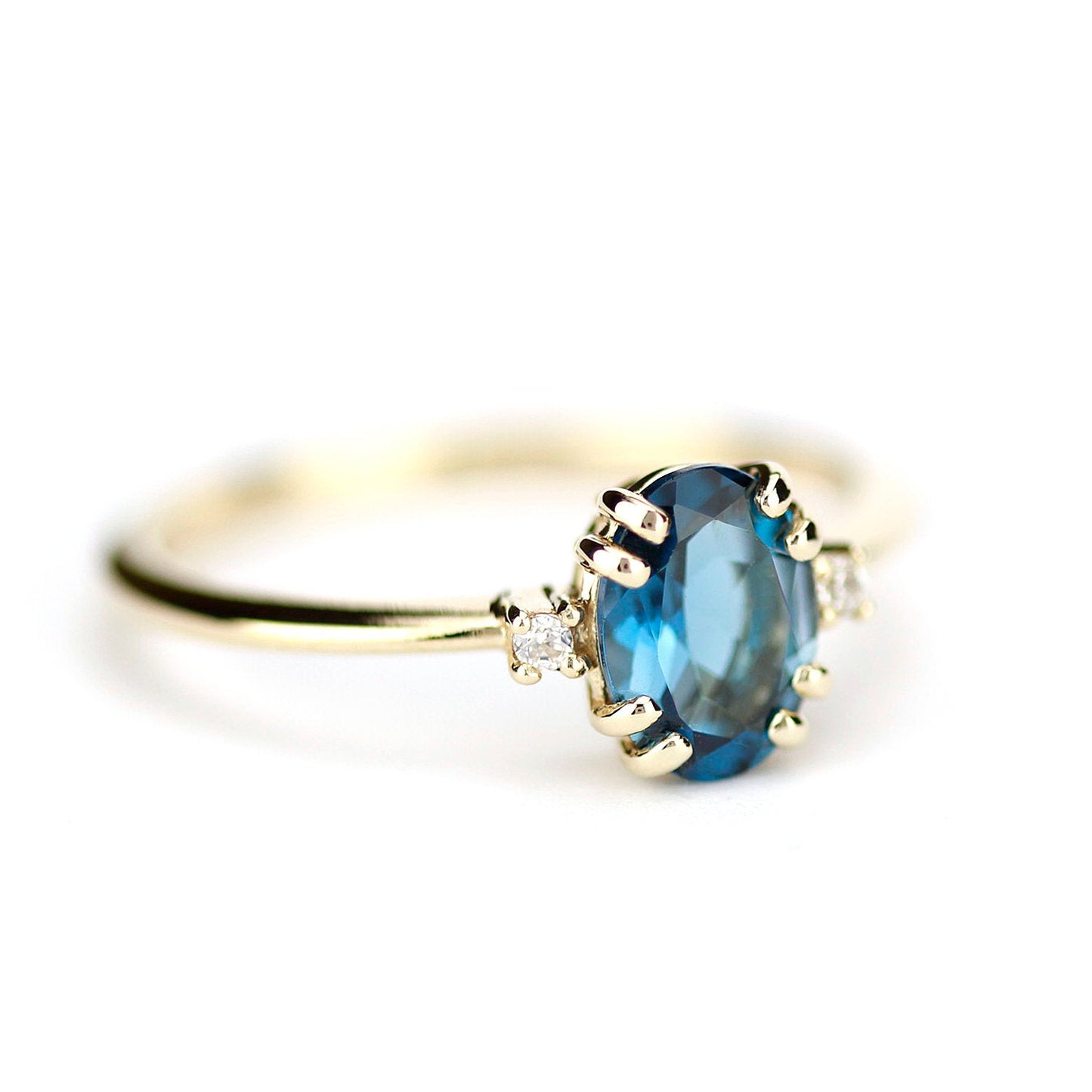 London blue topaz engagement ring oval, oval engagement ring 18k gold - NOOI JEWELRY