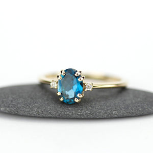 London blue topaz engagement ring oval, oval engagement ring 18k gold - NOOI JEWELRY