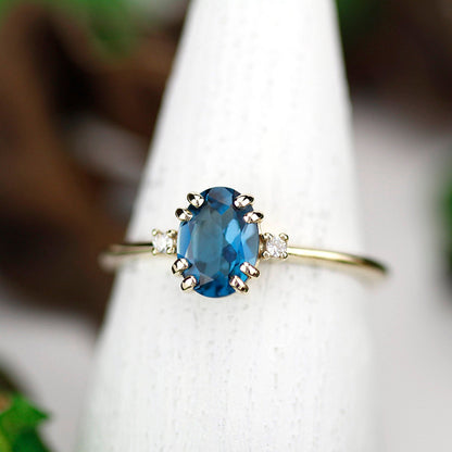 London blue topaz engagement ring oval, oval engagement ring 18k gold - NOOI JEWELRY