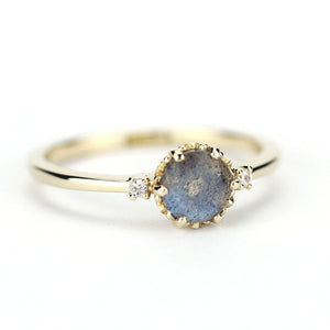 delicate engagement ring three stone ring labradorite and diamond 18k gold - NOOI JEWELRY
