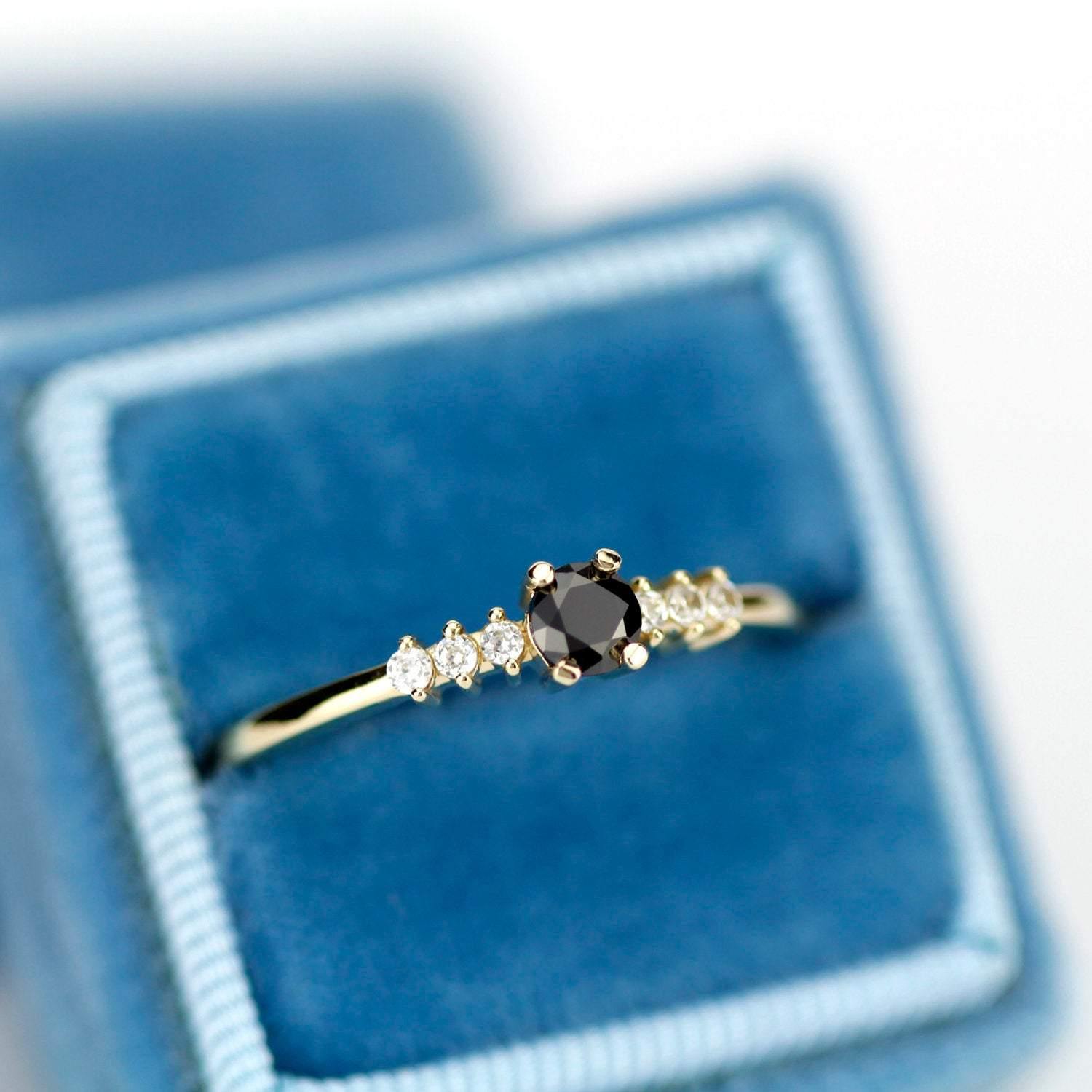 delicate diamond ring, engagement ring, black diamond engagement ring, anniversary ring, minimalist ring, simple ring, modern ring - NOOI JEWELRY