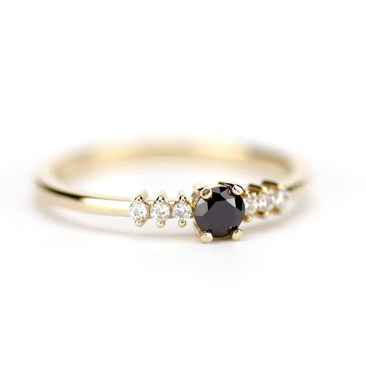 delicate diamond ring, engagement ring, black diamond engagement ring, anniversary ring, minimalist ring, simple ring, modern ring - NOOI JEWELRY