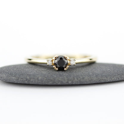 diamond ring, classy diamond ring, minimalist engagement ring, simple engagement ring, engagement ring, black diamond ring anniversary ring - NOOI JEWELRY