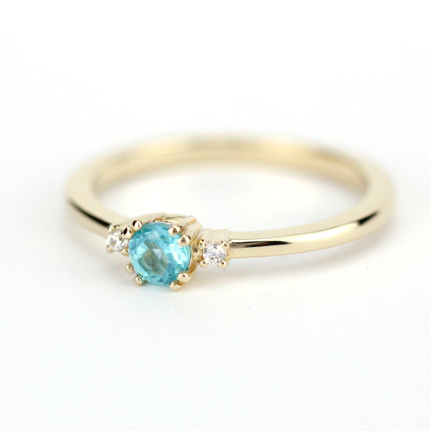 Simple Engagement ring apatite and diamonds, three stone ring diamond and apatite - NOOI JEWELRY