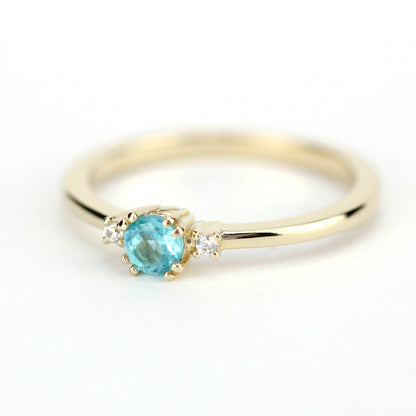 Simple Engagement ring apatite and diamonds, three stone ring diamond and apatite - NOOI JEWELRY