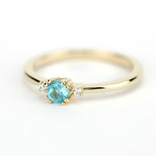 Load image into Gallery viewer, Simple Engagement ring apatite and diamonds, three stone ring diamond and apatite - NOOI JEWELRY