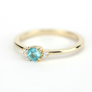 Simple Engagement ring apatite and diamonds, three stone ring diamond and apatite - NOOI JEWELRY