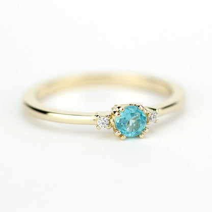 Simple Engagement ring apatite and diamonds, three stone ring diamond and apatite - NOOI JEWELRY