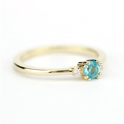 Simple Engagement ring apatite and diamonds, three stone ring diamond and apatite - NOOI JEWELRY
