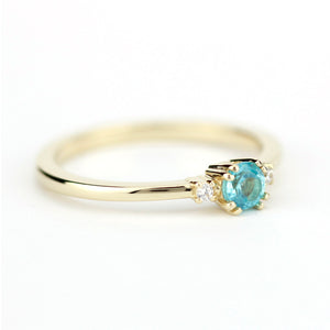 Simple Engagement ring apatite and diamonds, three stone ring diamond and apatite - NOOI JEWELRY