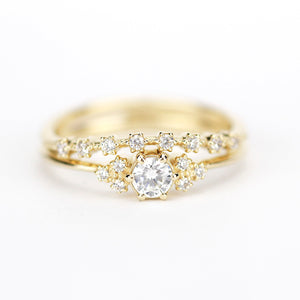 wedding ring set, diamond bridal wedding set, modern wedding set, cluster wedding ring, curved wedding band diamonds - NOOI JEWELRY
