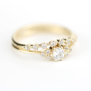 wedding ring set, diamond bridal wedding set, modern wedding set, cluster wedding ring, curved wedding band diamonds - NOOI JEWELRY