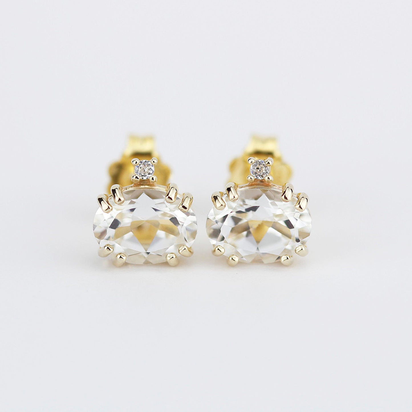 moonstone earrings, Gold and diamond earrings, minimalist earrings,  minimalist earrings, diamond earrings stud, simple earrings - NOOI JEWELRY