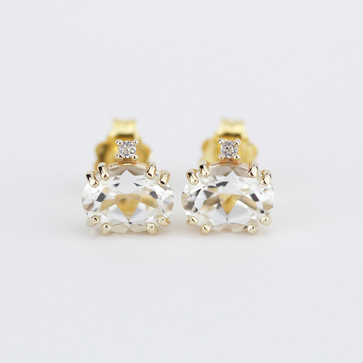moonstone earrings, Gold and diamond earrings, minimalist earrings,  minimalist earrings, diamond earrings stud, simple earrings - NOOI JEWELRY