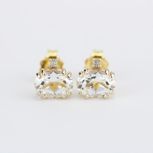 moonstone earrings, Gold and diamond earrings, minimalist earrings,  minimalist earrings, diamond earrings stud, simple earrings - NOOI JEWELRY