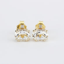 Load image into Gallery viewer, moonstone earrings, Gold and diamond earrings, minimalist earrings,  minimalist earrings, diamond earrings stud, simple earrings - NOOI JEWELRY
