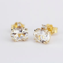 Load image into Gallery viewer, moonstone earrings, Gold and diamond earrings, minimalist earrings,  minimalist earrings, diamond earrings stud, simple earrings - NOOI JEWELRY