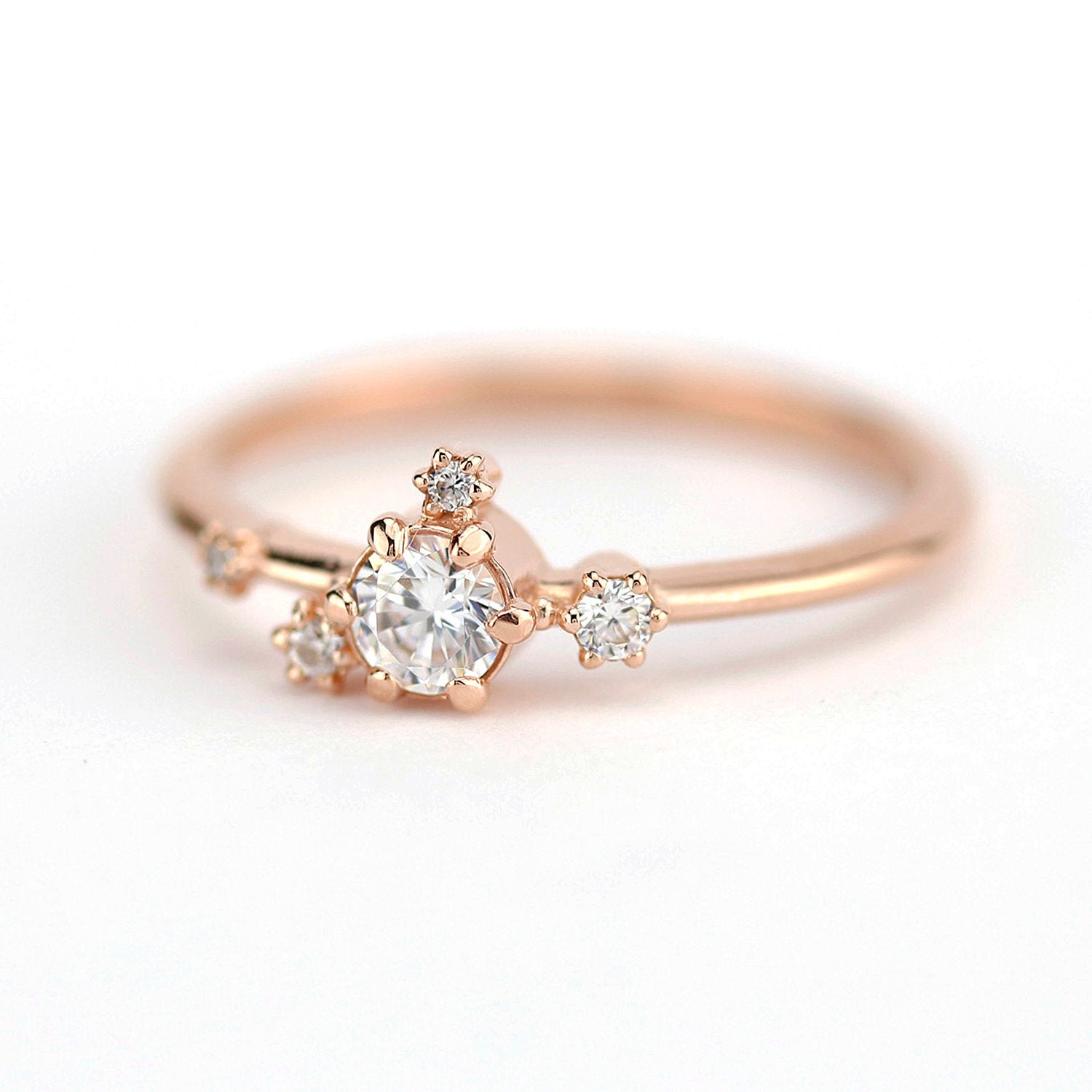 Rose gold engagement ring diamond cluster - NOOI JEWELRY