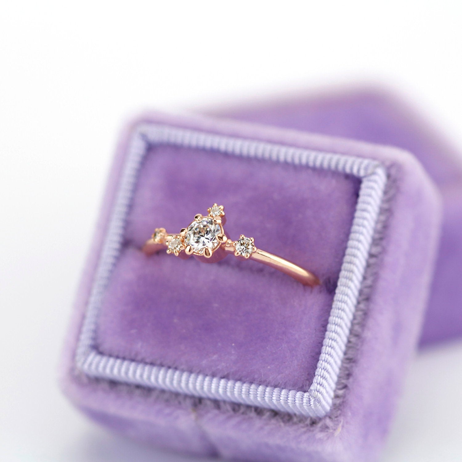 Rose gold engagement ring diamond cluster - NOOI JEWELRY
