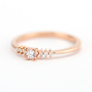 Rose gold engagement ring simple round | Small diamond cluster engagement ring - NOOI JEWELRY