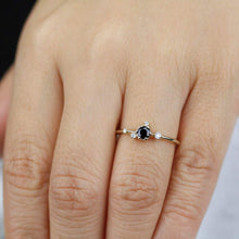 Load image into Gallery viewer, delicate engagement ring, black diamond Engagement ring, engagement ring white diamonds, Contemporary engagement ring - NOOI JEWELRY
