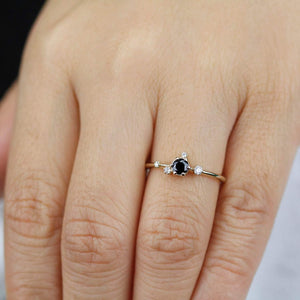 delicate engagement ring, black diamond Engagement ring, engagement ring white diamonds, Contemporary engagement ring - NOOI JEWELRY