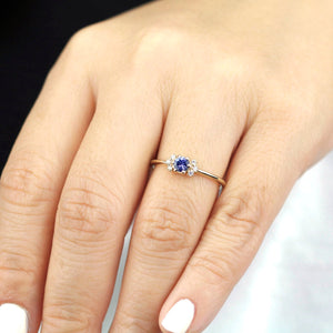 Simple Tanzanite engagement ring, minimalist Cluster ring tanzanite and diamonds - NOOI JEWELRY